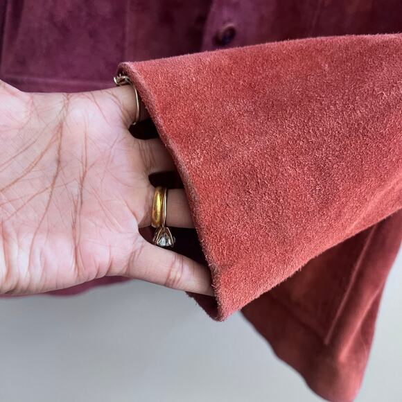 Vintage 100% Genuine Leather Suede Burgundy Red Women's Jacket Blazer Size 15/16 - Picture 8 of 12